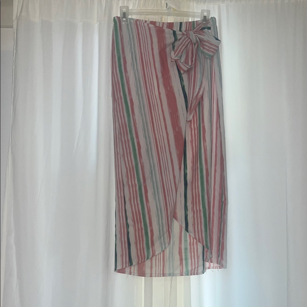 Elegant Multicolor Striped Midi Skirt with Bow